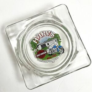 Harley-Davidson Cycles Ashtray Harv’s Macedon, New York Square Clear Glass